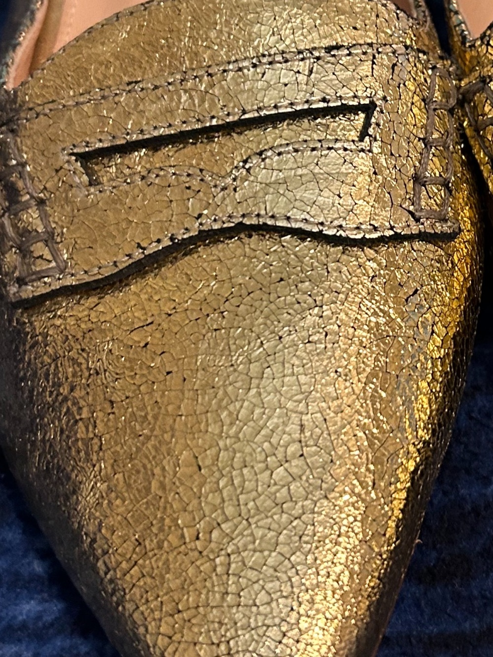 NWOT J Crew Crackled Metallic Gold Pointed-Toe Mule Loafers - Picture 4 of 9